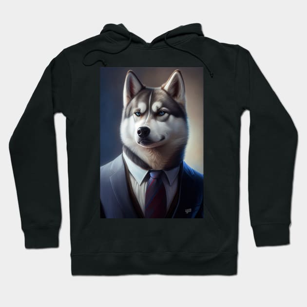 Adorable Husky Dog Wearing A Suit - Unique Wildlife Graphic For Fashion Lovers Hoodie by Whimsical Animals